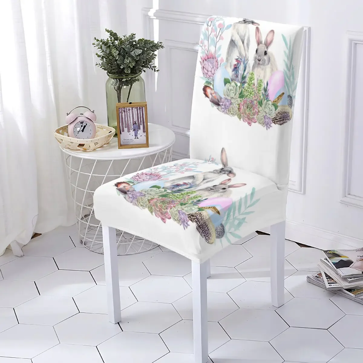 Easter Style Chair Cover Elastic Chairs Covers Rabbit Pattern Kitchen Seat Case Sretch Chair Cover For Banquet Home Stuhlbezug 3
