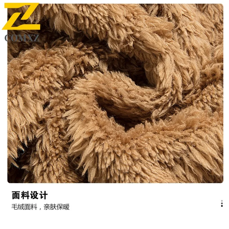 COMXZ 2025 Men Hooded Fleece Jacket Autumn Winter Sherpa-Lined Cotton Coat Zip-Up Korean Trendy Stylish Outerwear Daily Wear​