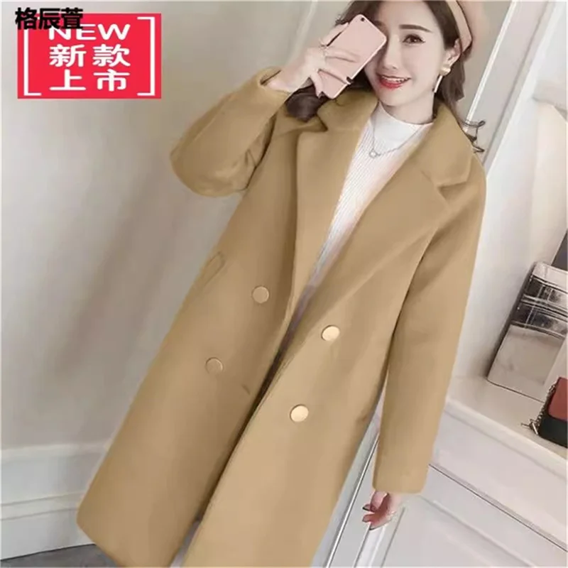 Double Breasted Wool Coat Cotton/Thickened Woolen Coat Women's Long 2024 Autumn/Winter New Korean Loose Quilted Wool Coat Female