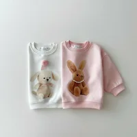 2024 Autumn New Baby Girl Long Sleeve Sweatshirt Cotton Girls Cartoon Sweatshirt Bunny Bear Print Children Pullover Baby Clothes 1