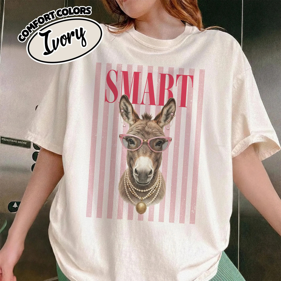 Plus Size Summer Women's Vintage Smart Ass Donkey T-Shirt Cotton Breathable Stylish Versatile Street Style Oversized