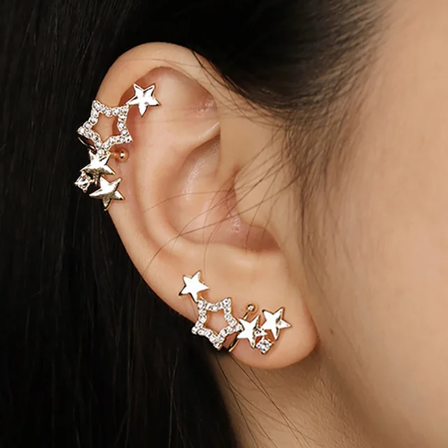 86062-688b29.jpg Boucles d'oreilles étoile Sring pour femmes, couleur argent, manchettes à Clip, sans Piercing, Kpop, bijoux à la mode, cadeaux, 1 pièce