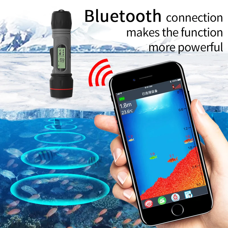 Erchang F12B Wireless Fish Finder Rechargable Echo Sounder 90M Depth Portable Waterproof Sonar Winter Ice Fishing