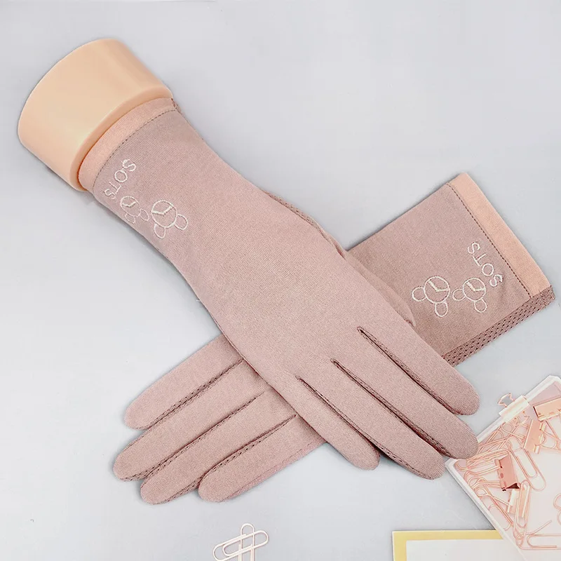 Summer Sunscreen Gloves Women's Cotton Mesh Breathable Letter Embroidery Full Finger Nonslip Touch Screen Driving Mittens K90 13