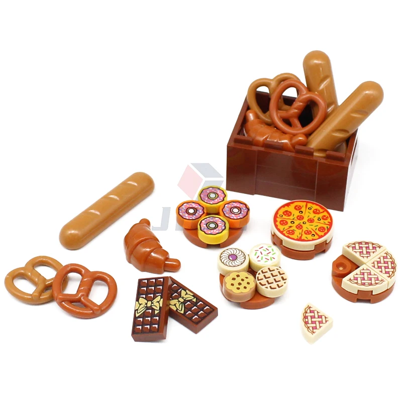 빵 프레젤 와플 파이 프로스팅 쿠키 도넛 피자 친구 미니 음식 빌딩 블록, MOC 도시 인쇄 부품 벽돌 아이 장난감 