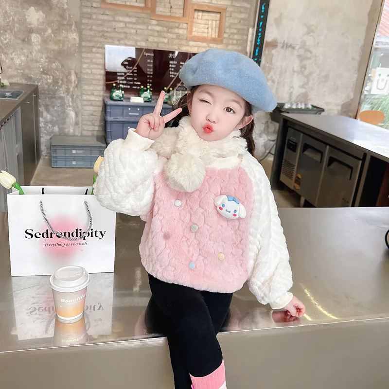 

Winter Cute Coat Anime Cartoon Plush Sweater Sanrio Kawaii Cinnamoroll 2023 Children's Thickening Warm Cotton Clothes Gifts Girl