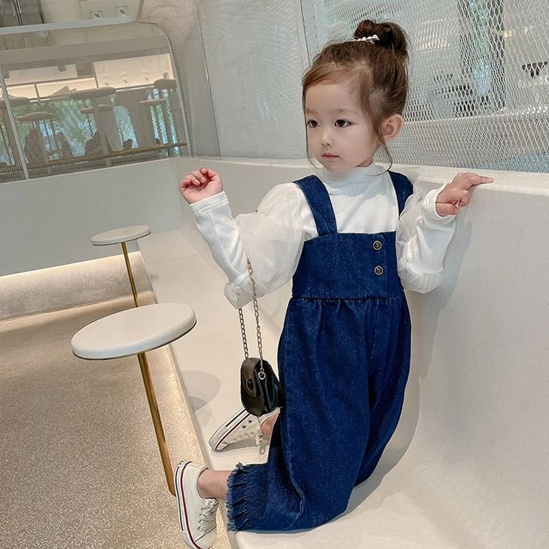 Girls Denim Overalls Autumn Clothing Trousers Girls Fashion Kids Outfit Girls Baby Spring Clothes Wide Leg Pants children overalls pants kids outfits