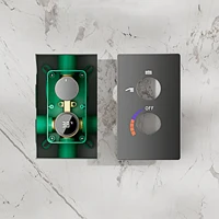 Système de douche minimaliste gris anthracite en laiton, affichage numérique LED mural élégant, mitigeur de salle de bain dissimulé avec mode pluie anti-brûlure 5