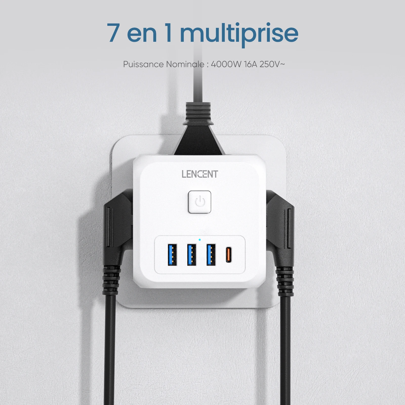 Prise USB, 3 prises avec 3 ports USB et 1 port Type-c, adaptateur