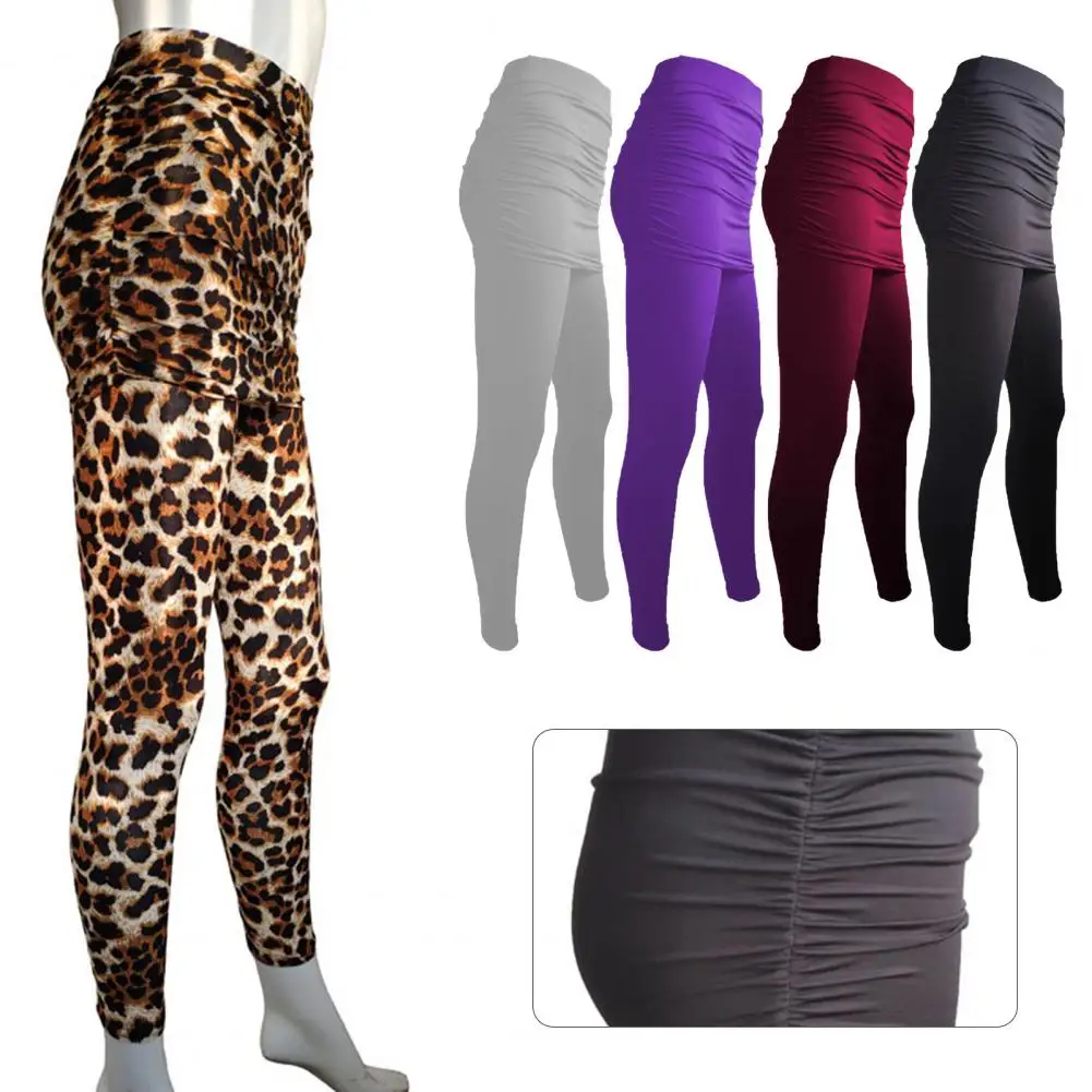 Fake Two Piece Leggings Pants Slim Leggings Women Pants Pack Hip Pleated Skirt Ladies Solid Color Bag Hip Side Trousers S-XXXL