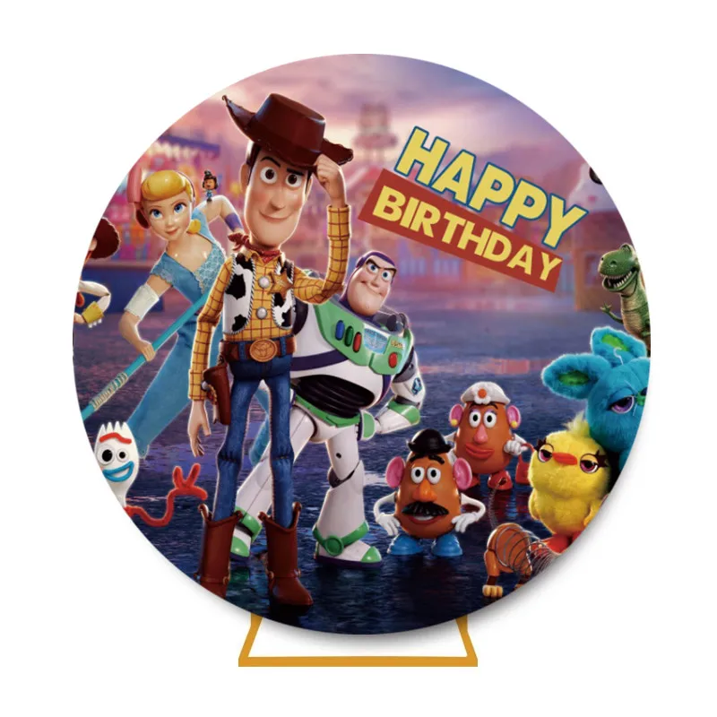 Custom Baby Shower Circle Background Disney Toy Story Birthday Party Decoration Banner Cartoon Story Round Photography Backdrops