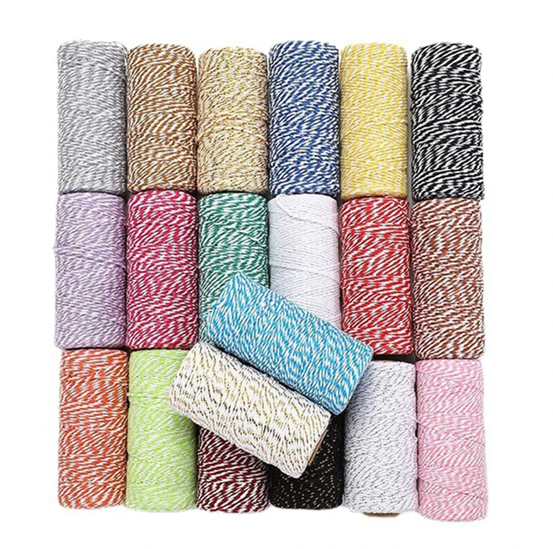 100M 2mm cotton rope macrame cord Colorful Cotton Crafts Twine Home Textile Gift Wrapping Christmas Wedding Decoration