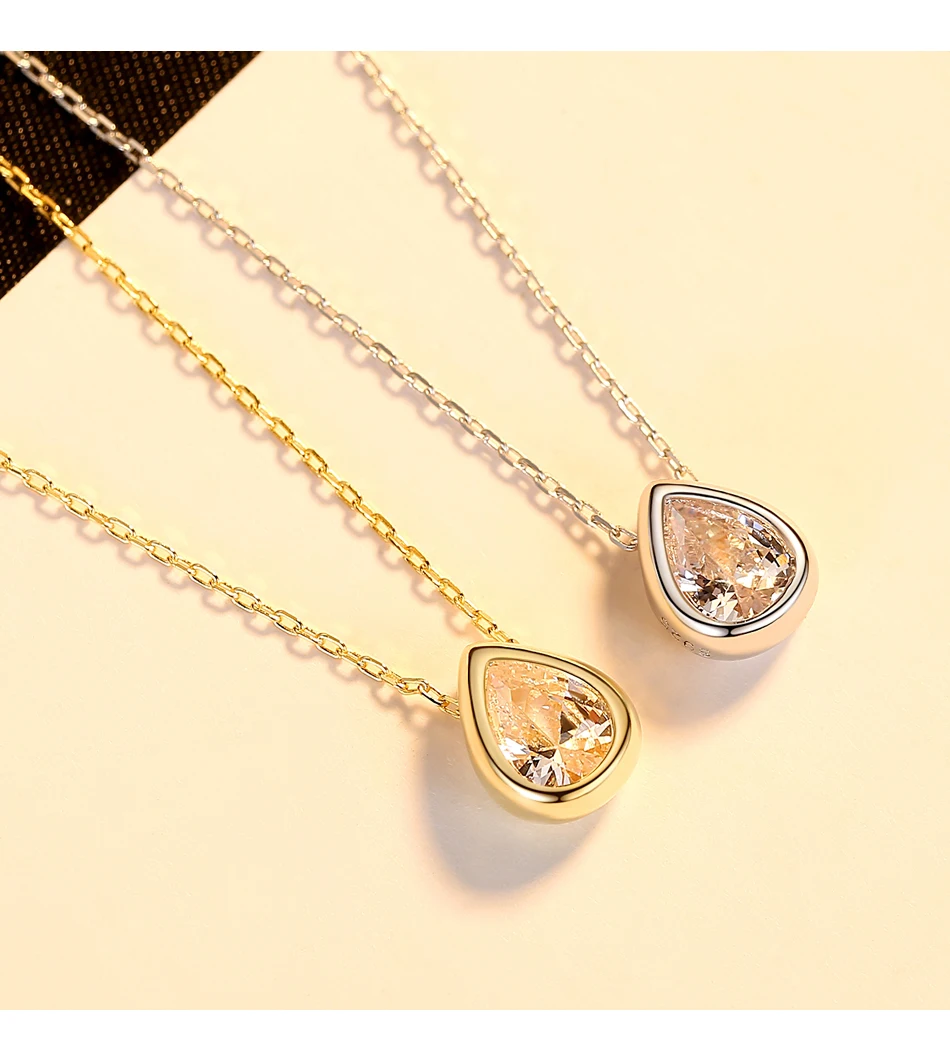 Ciondoli goccia d'acqua in argento sterling Collana a catena con castone con castone elegante da donna con temperamento cubico_voghion.com