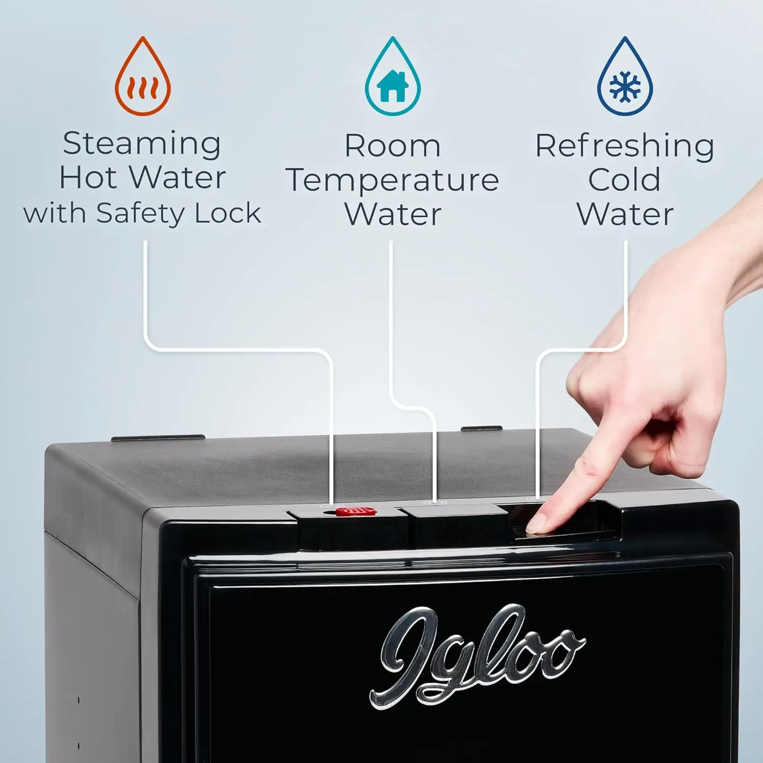 Load Water Dispenser, Hot, Cold or Room-Temperature Water, Holds 3 or 5 Gallon Bottles, Child Safety Lock, Perfect for Homes, Ki 3