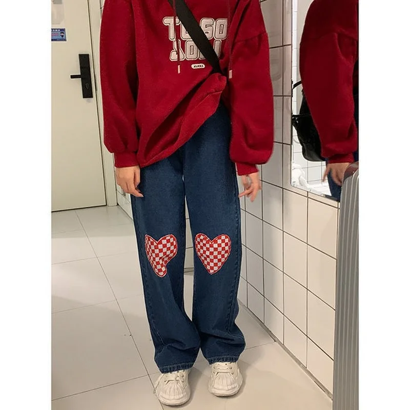 

Nomikuma Jeans Woman Spring Autumn High Waist Heart Print Wide Leg Pantalon Pour Femme Vintage Fashion Casual Pantalon Femme