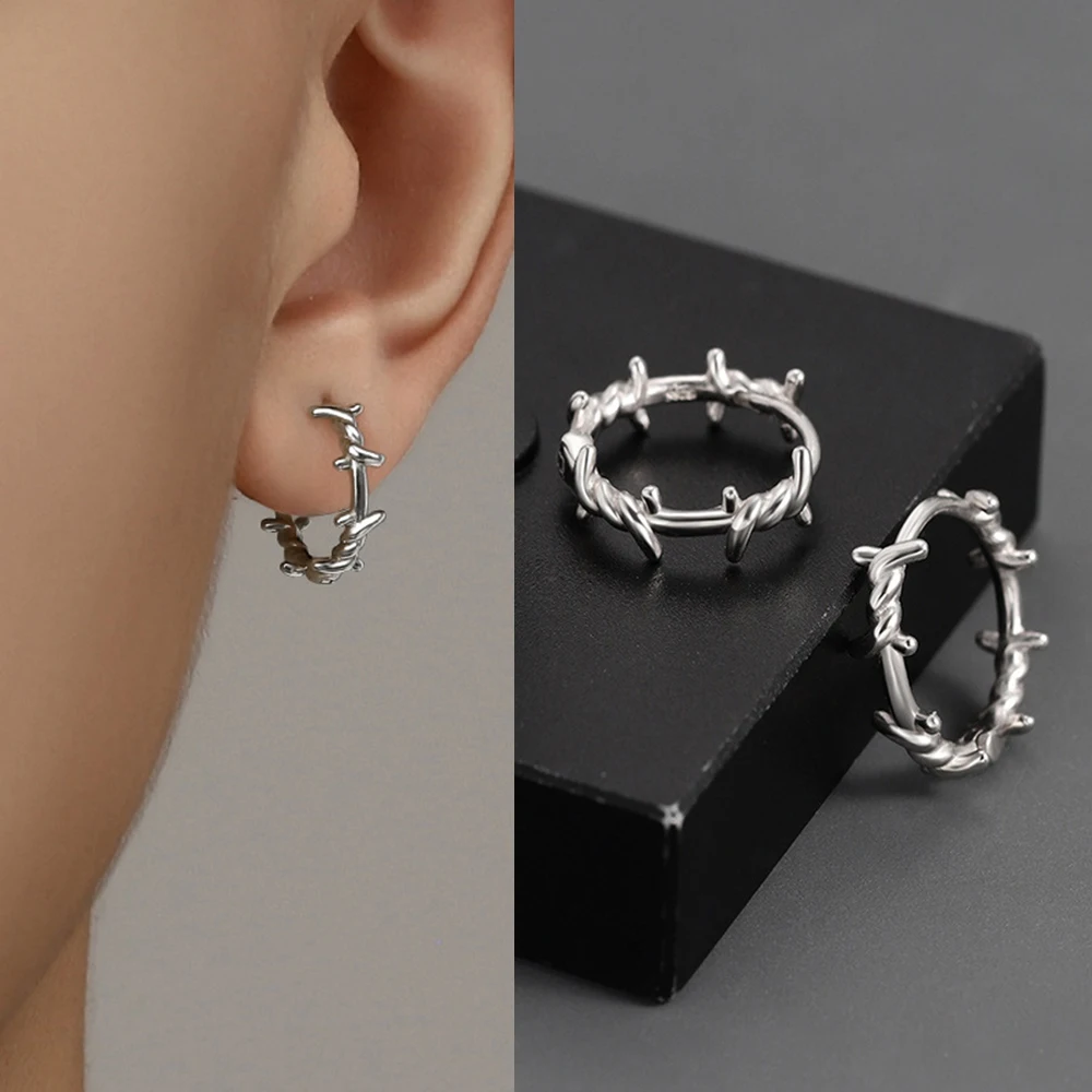 

Gothic Silver Color Thorns Hoops Earrings For Women Men Teens Luxury New Fashion Trendy Party Jewelry Aesthetic Accessories