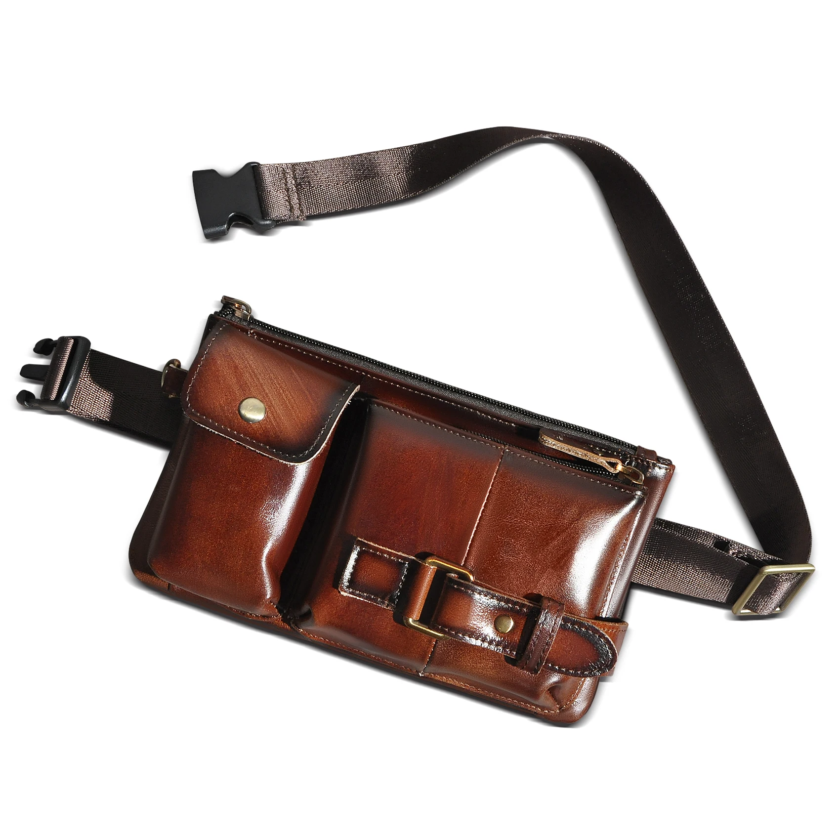 

Real Cow Leather men Vintage Travel Fanny Waist Belt Bag Chest Pack Sling Bag Design Phone Cigarette Case Pouch Male 8135r