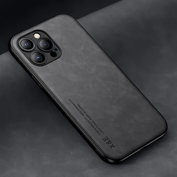Luxus Ledertasche mit Metallplattenhalterung für iPhone 15, 14, 13, 12, 11 Pro Max, Mini, XR, XS, 8, 7 Plus, SE (2020, 2022)