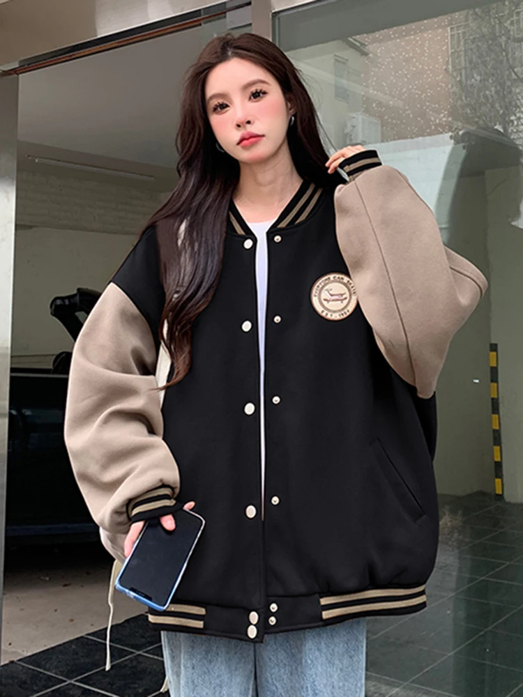 American Trend Stitching Baseball Uniform Youth Embroidered Loose Jacket For Women Letter Striped Collar Windproof Couple Outfit