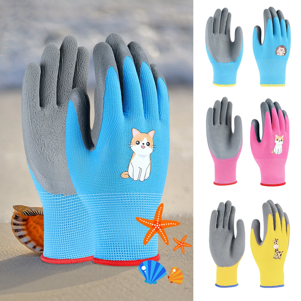1 Pair Children Nitrile Cartoon Protective Gloves Camping Gardening Picking Beach Comb Thicken Wear-Resistant Latex Gloves 3