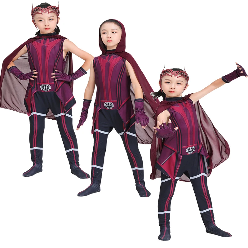 

Girls Witch Costume For Halloween Crimson Witches Carnival Hooded Cape Headdress Gloves Cosplay Masquerade Prom Party Princess S