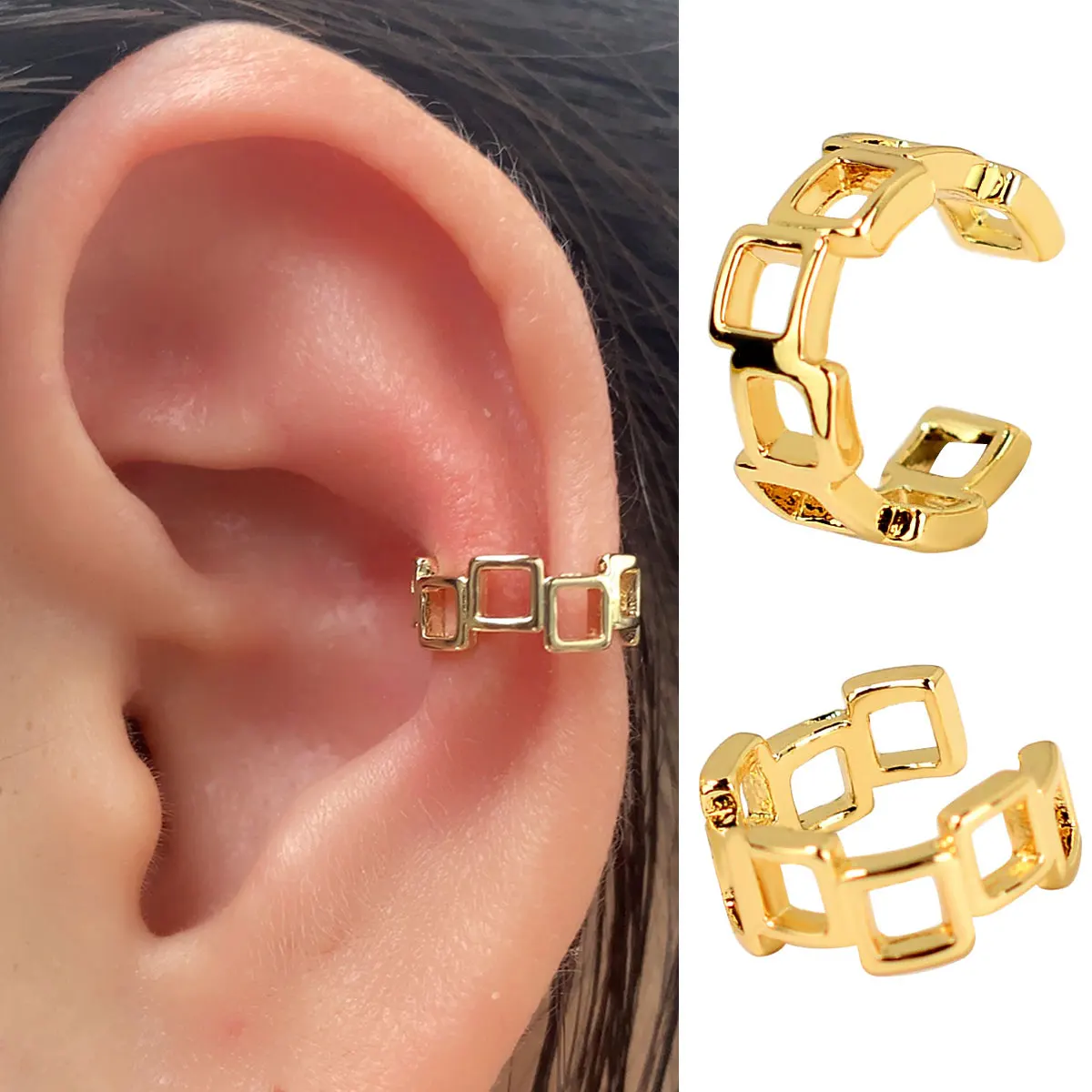 Ear Clip Earrings Clip Earrings Ear Clip Vintage Leaves Ear Cuff Hollow Geometry Non-Piercing Ear Clips Fake Cartilage Clip Earring For Women Men Jewelry Gift