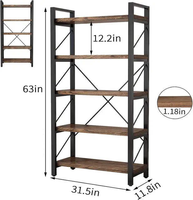 ] 5-Tier Rustic Industrial Bookshelf 2