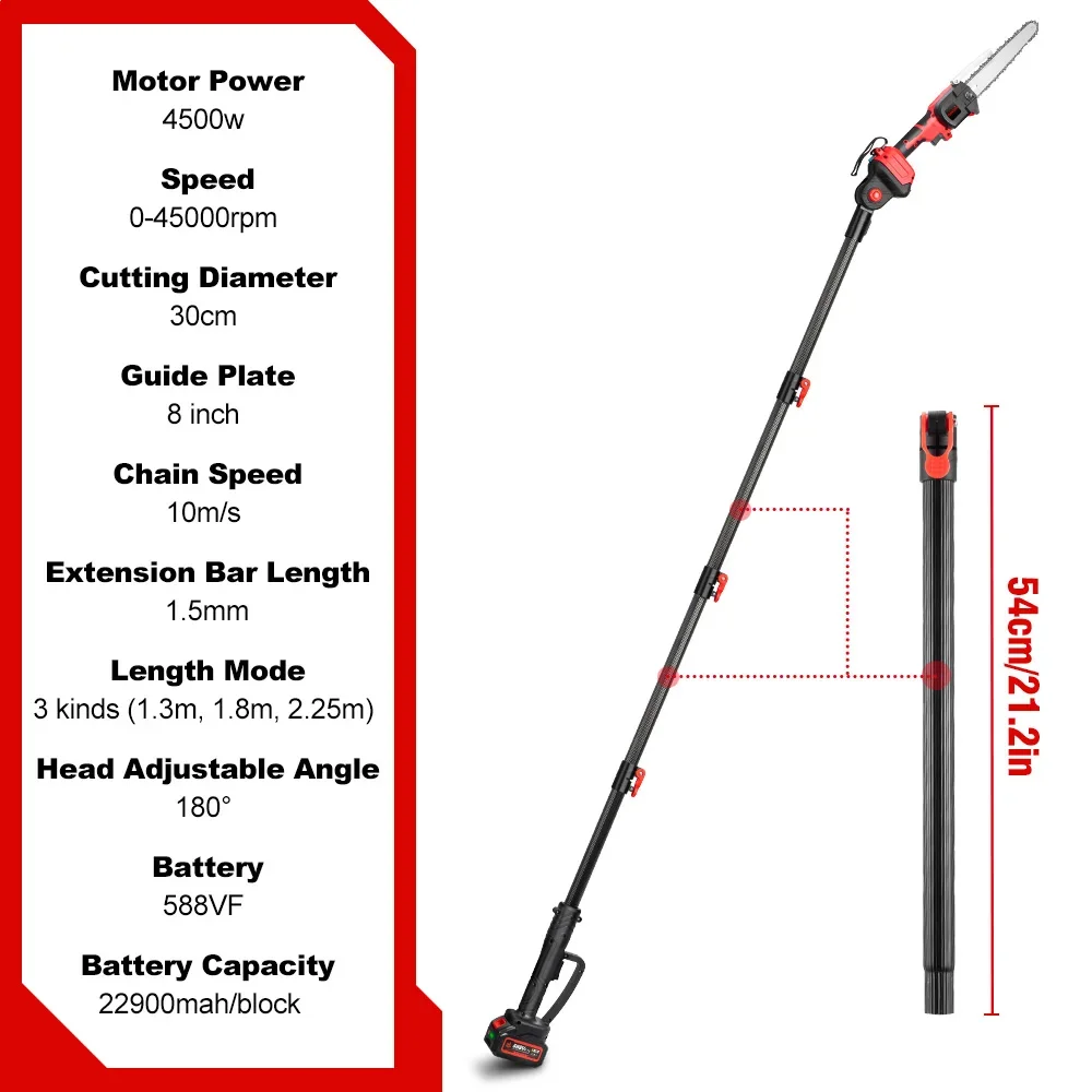 8inch Brushless Telescopic Pole Electric Chainsaw High Branch Height Cordless Garden Tree Pruning Tool For Makita 18V Battery 6