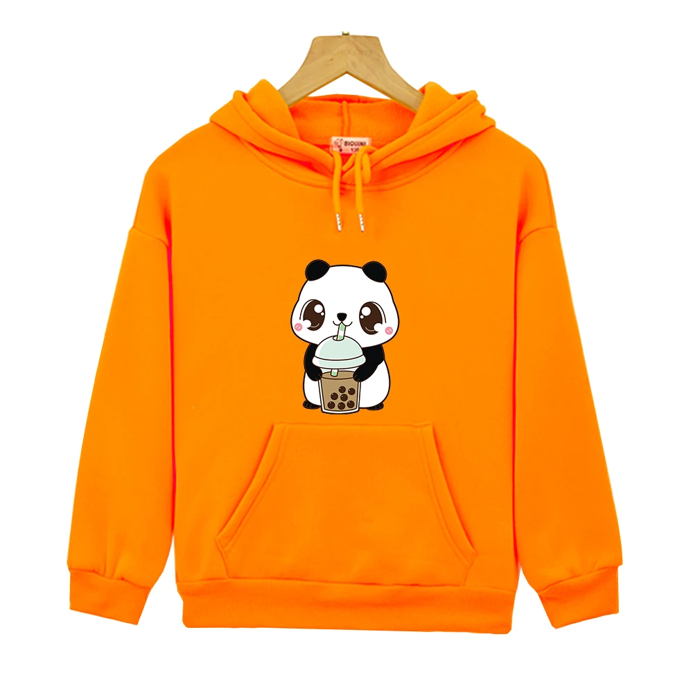 Kids Panda Hoodie Boy Hoody Little Panda Drinking Milk Tea Print Sweatshirt Cute Spring Clothes Streetwear Toddler Girl Clothes