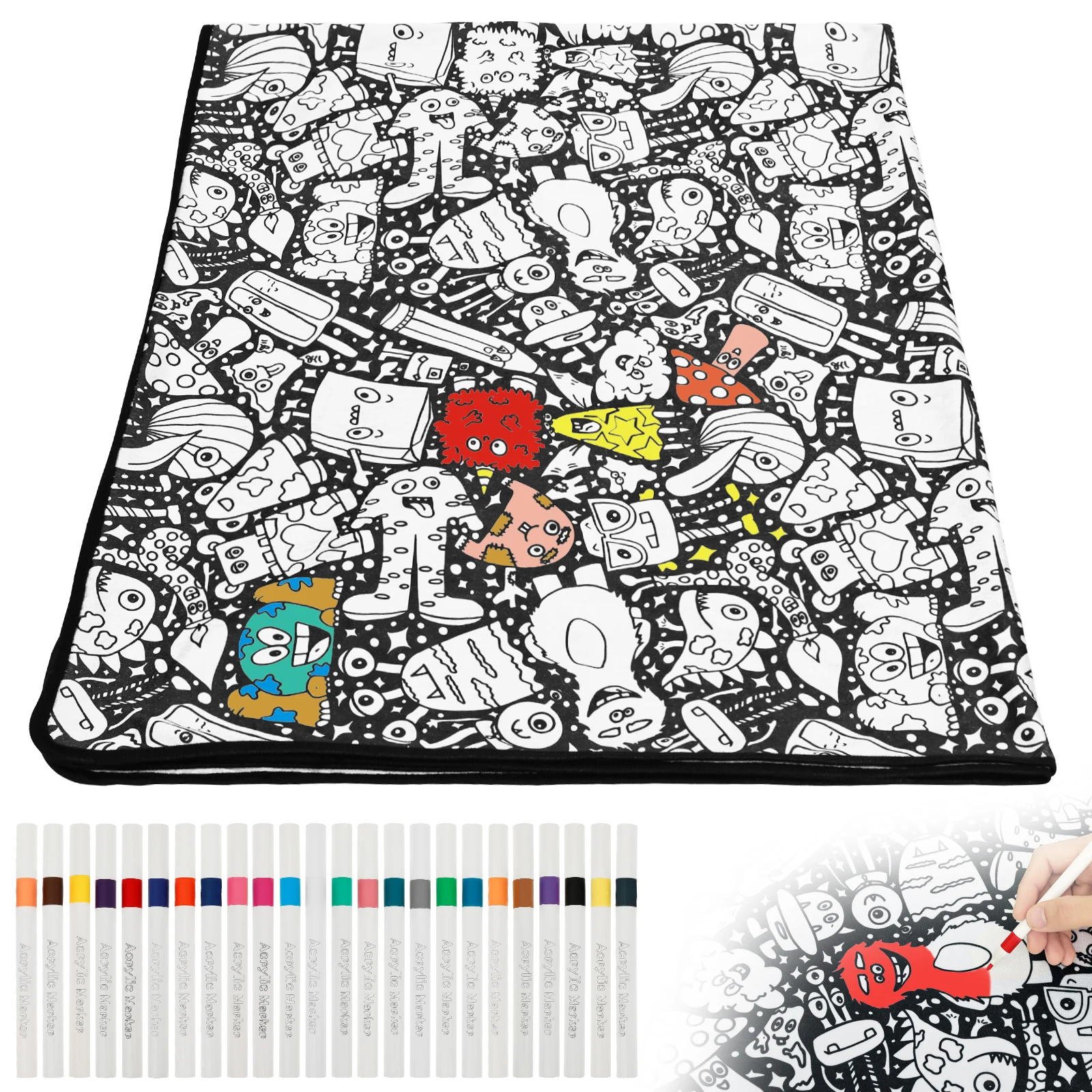 DIY Personalized Coloring Blanket with 24 Colored Markers – Creative Stress Relief Art Decor Gift