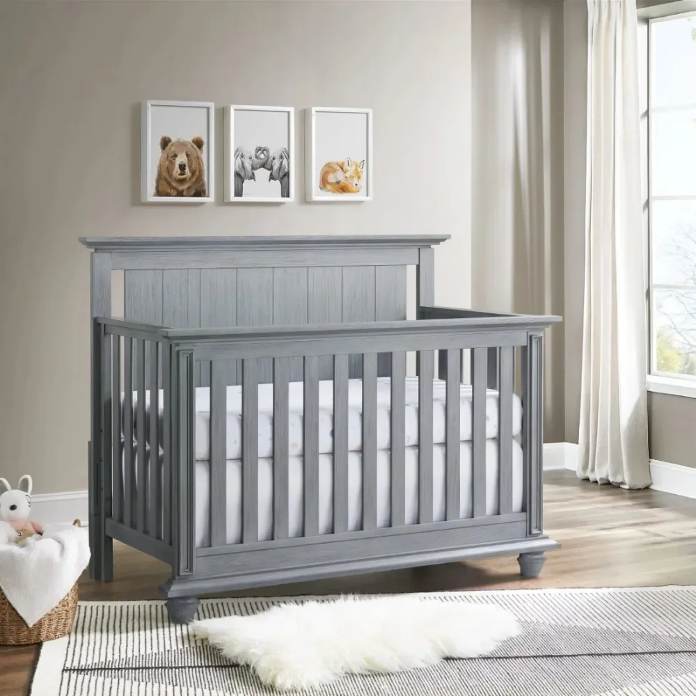 Baby Langston 4-in-1 Convertible Crib, Weathered White, Wooden Crib 2