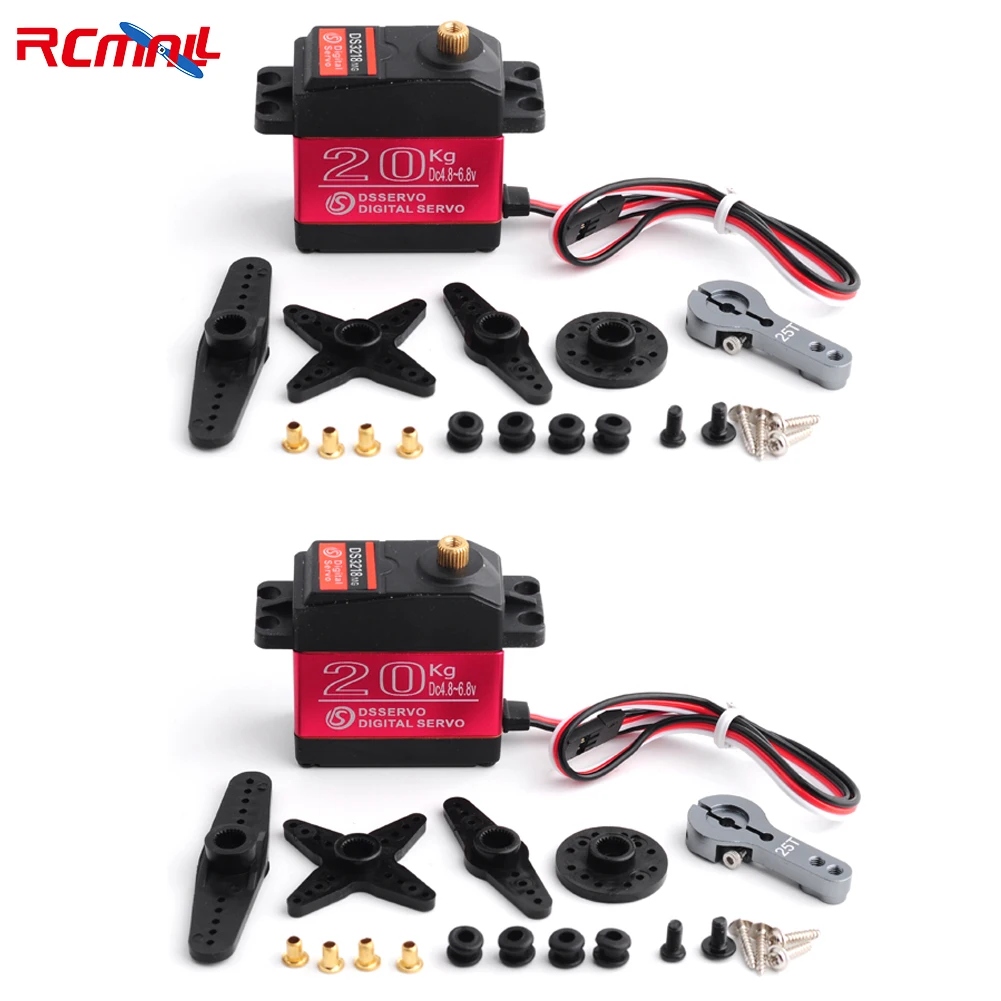 

RCmall 2pcs DS3218 Digital Servo 180 /270 Degree 20KG Large Torque Metal Gear with 25T Servo Arm RC Servo Motor for RC Car Robot