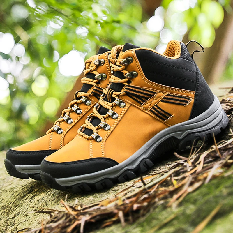 

Hot Selling Hiking Boots Men Leather Waterproof Hunting Shoes Woodland Work Shoes High Quality Fishing Shoes Men Hiking Sneakers