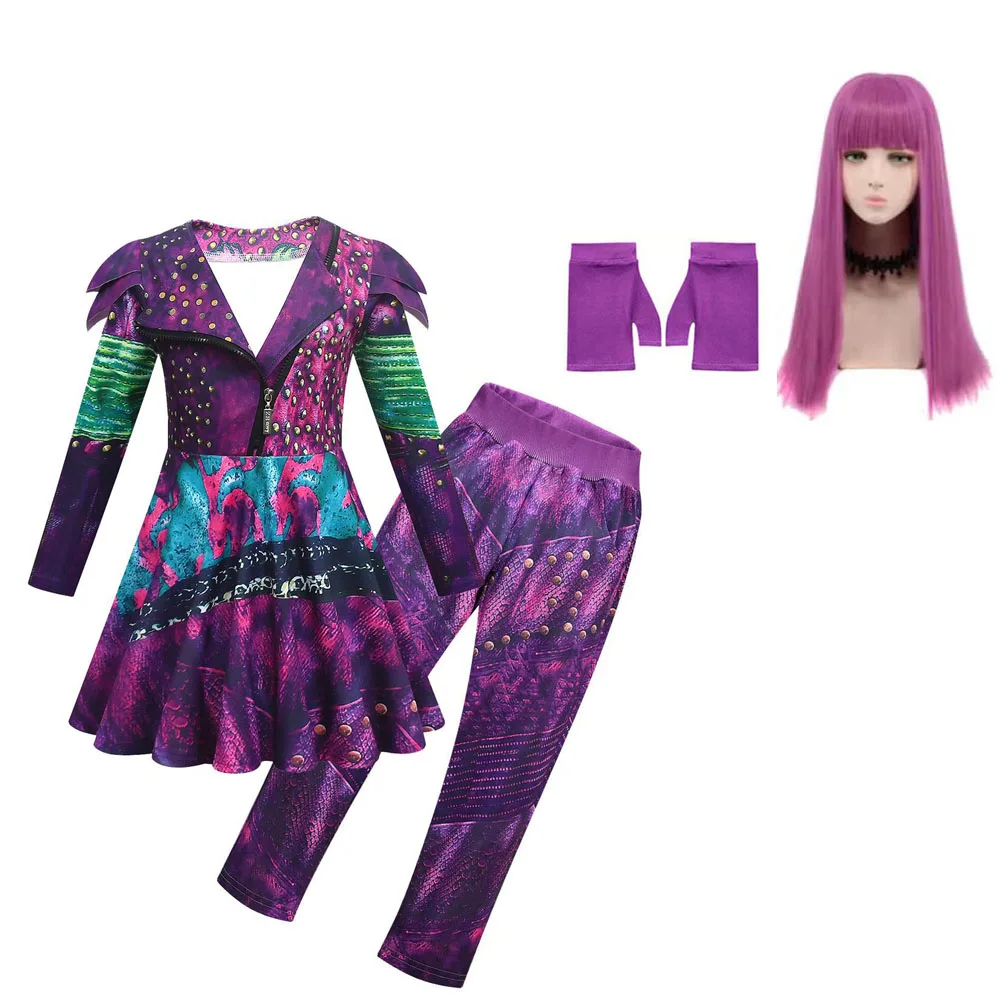 Kids D-Descendants 3 Mal Cosplay Costume Girls Evie Children Fantasia Christmas Clothes Wig Birthday Party Halloween Fancy Dress cosplay costume