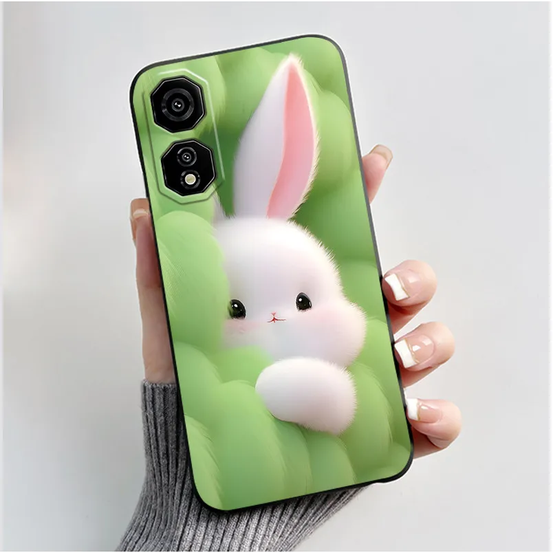 Cute Love Heart Rabbit Black Silicone Soft Protective Phone Case