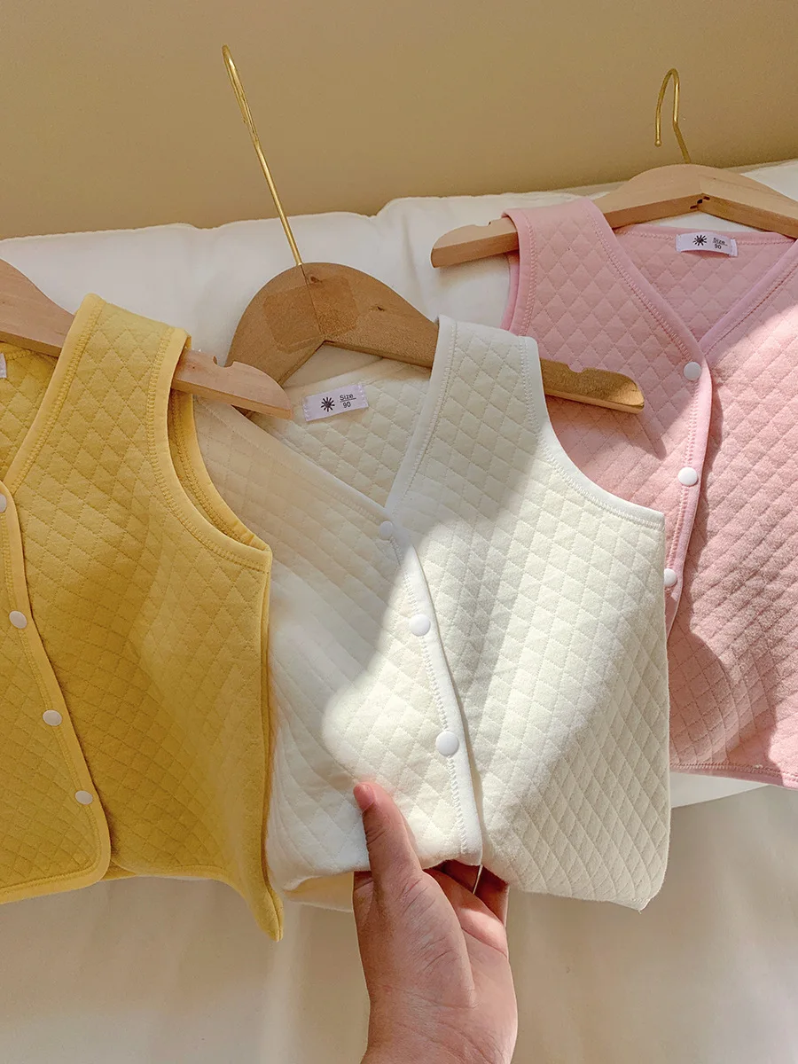 봄 가을  및 여아 남아 코튼 플레인 2겹 엠보싱 조끼 스쿨 키즈 베스트 자켓 아동복 상의 1-10세