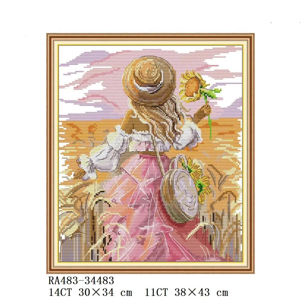Joy Sunday Sea View Sunflower Lavender Girl RA482 RA483 RA484 Counted and Stamped Home Decor Beauty Embroidery Cross Stitch kits