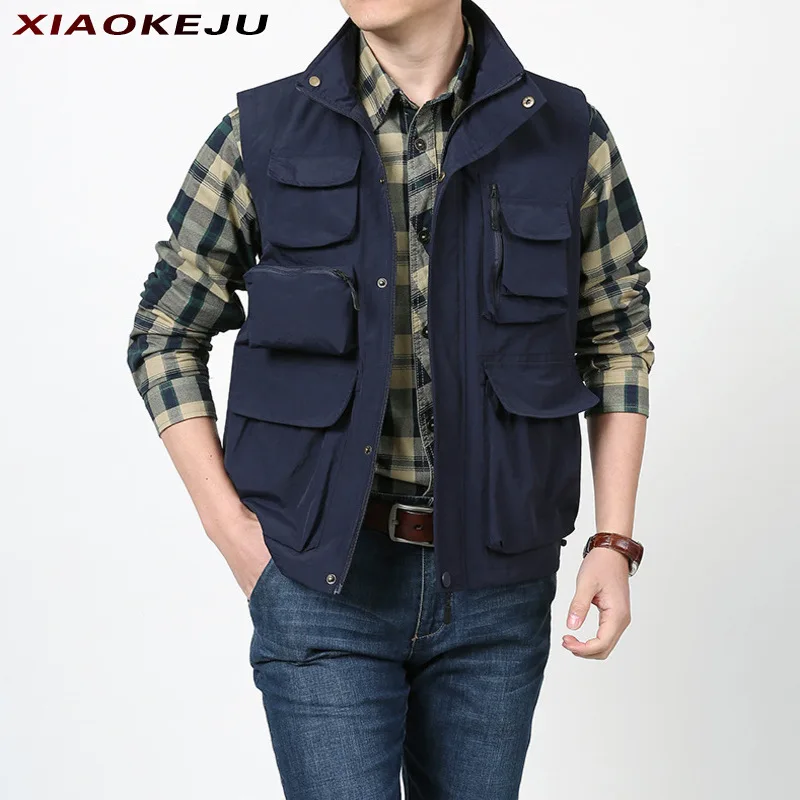 Spring Hunting Vest Denim Work Summer Zip Tactical Military Camping Men's Clothing Free Shipping Sleeveless Jacket Multi-pocket free shipping custom suit ivory groom tuxedos groomsman suit wedding mens suits jacket pants vest