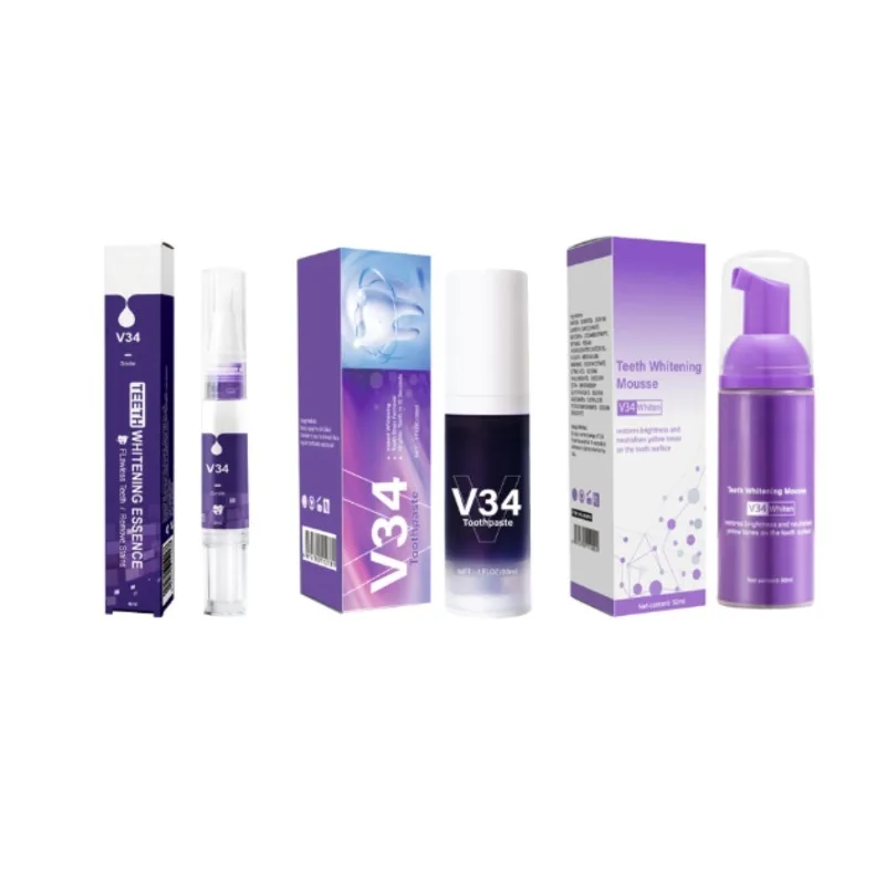 Teeth Whitening Toothpaste Purple Teeth Whitening Toothpaste Color Correction Essence Teeth Cleaner Pen Smoke Stain Whitening Refreshing Mousse