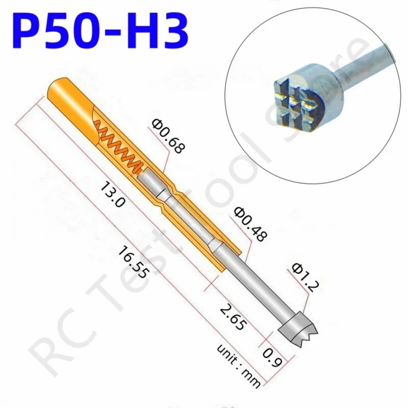 

100PCS P50-H3 Spring Test Probe Test Pin Pogo Pin P50-H Electric ICT FCT PCB Test Tool 1.20/0.68/16.55mm Needle Serrated Tip