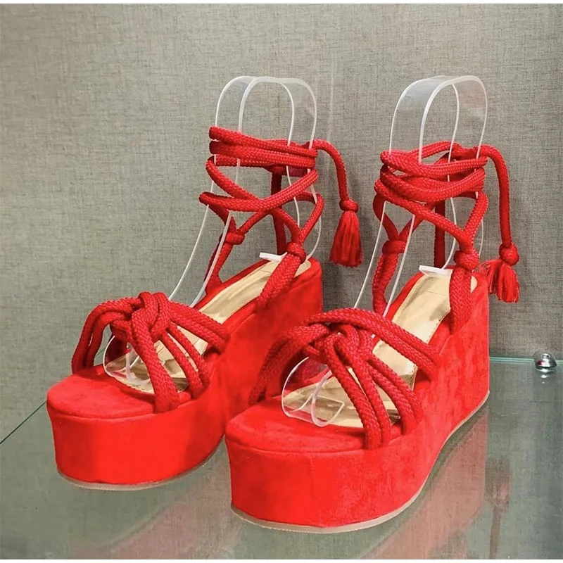 Vanessas women’s wedges sandals platform ladies shoes fringe peep toes ankle strap sandals