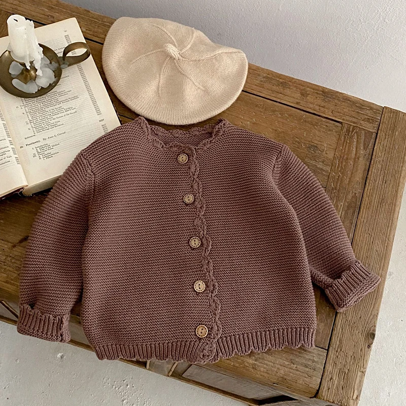 Children Jacket Korean Style Solid Color Long Sleeve Cardigan Coat Infant Baby Girl Knitting Cardigan Sweater Autumn Spring Children Clothes