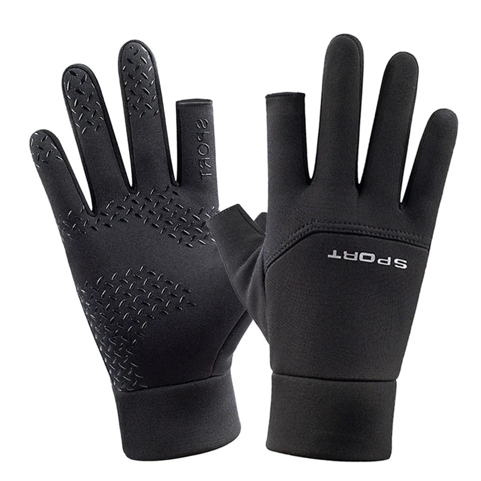 GTUBIKE Winter Fishing Men's Gloves Women Cycling Warm Anti-Slip Gloves for Fishing Sports Touch Screen Two Fingers Cut