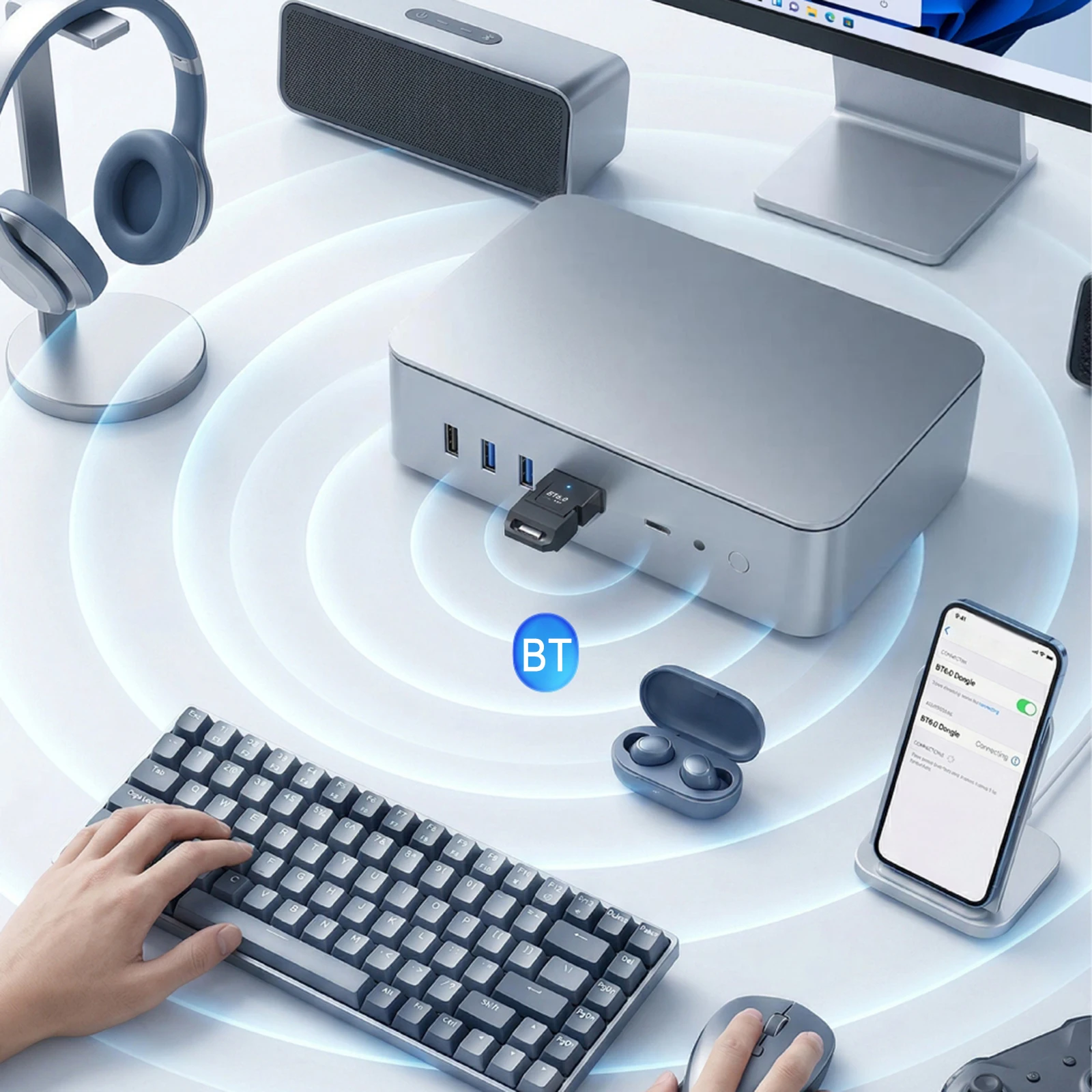 BT 수신기 플러그 앤 플레이 스마트 BT 오디오 송신기는 헤드폰, 키보드, 마우스, 스피커, 프린터용으로 윈도우 8.1/10/11을 지원합니다.