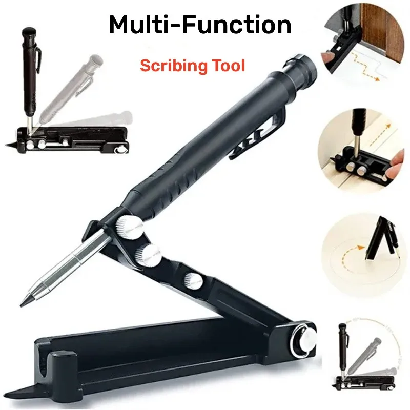Multifunction Scribing Tool Aluminum Alloy Scribe Tool With Deep Hole Pencil DIY Woodworking Scribe Gauge Contour Measuring Tool