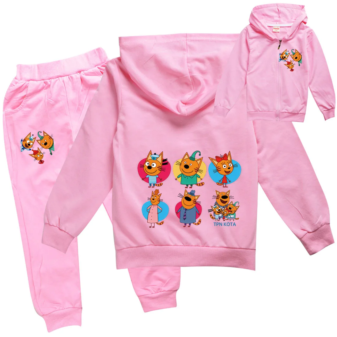 

New Kid-e-cats Hoodie Kids Russian Cartoon Three Kitten Clothes Baby Girls Hooded Zipper Jackets Pants 2pcs Sets Boys Sportsuits