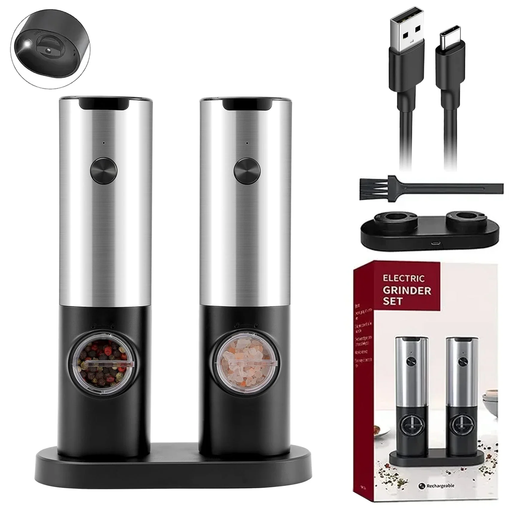 Electric Pepper Powder Grinder USB Rechargeable Salt Pepper Grinder With Adjustable Roughness Freshly Ground kitchen Tool electric pepper grinder