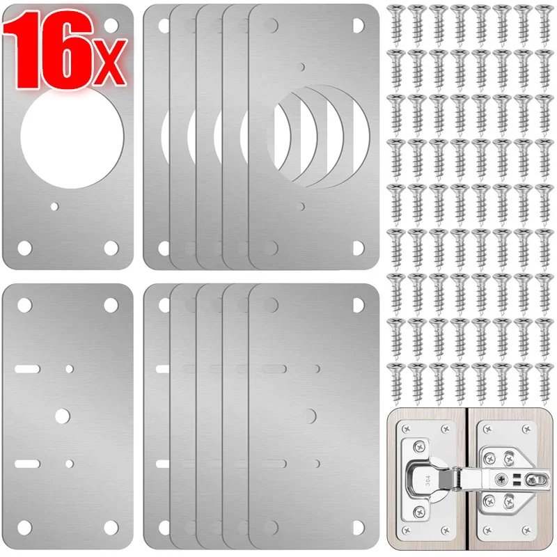 Hinge Repair Plate Stainless Steel Door Hinges Furniture Hinge Cabinet Door Hinges Cabinet Hinges 2/16pcs Hinge Repair Plate Cupboard Door Hinge Mounting Tool Furniture Cabinet Hardware Stainless Steel Fixing Plate Kits