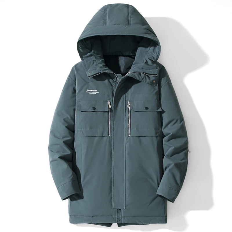 2023 New Men Winter Casual Windproof Keep Warm Down Jacket Coats Men 80% White Duck Down Hooded Medium Length Down Jacket Men