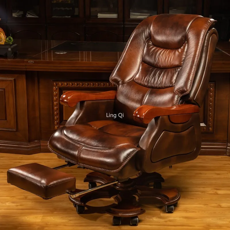 Luxury Leather Office Chair Brown Durable Designer Solid Long Sitting Armchair Elastic Massage Silla Gamer Furniture Decoration universal lighter socket cover durable car decoration lighter plug part portable aluminum button cigarette lighter cover for suv